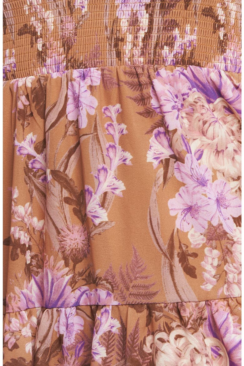 Floral Long Sleeve Babydoll Dress, Alternate, color, CAMEL