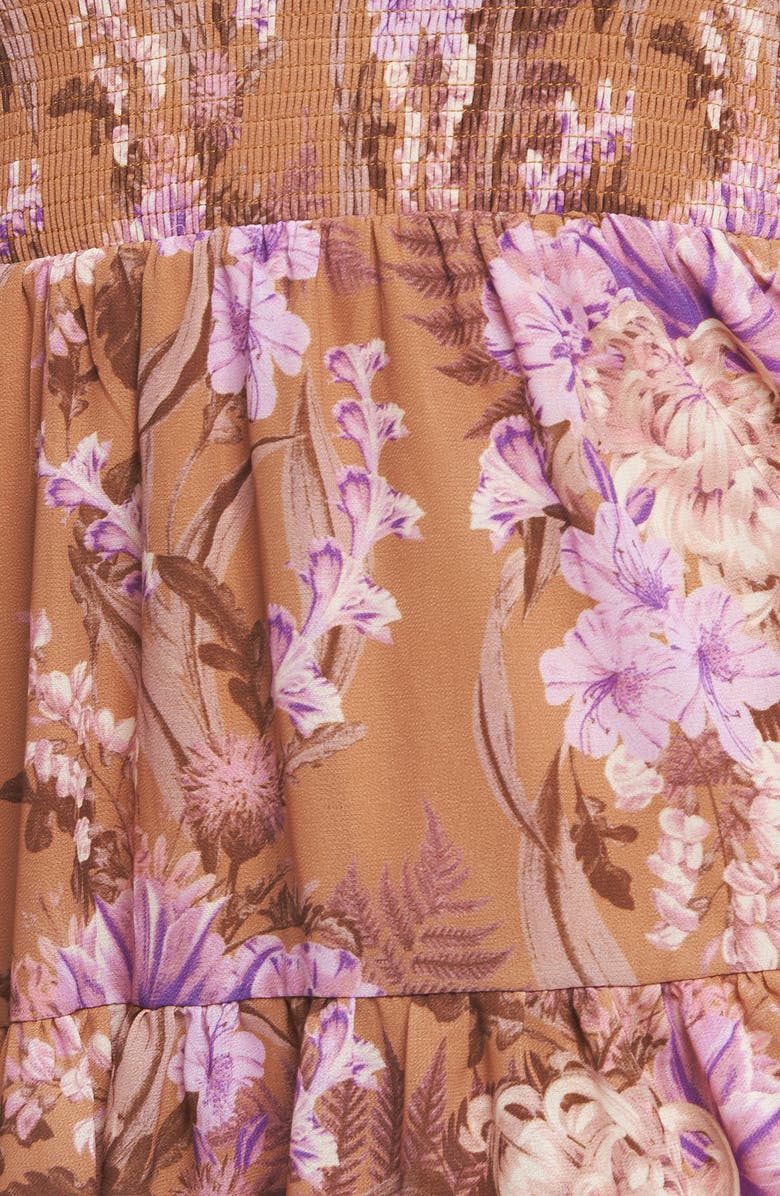 FLYING TOMATO Floral Long Sleeve Babydoll Dress, Alternate, color, Camel