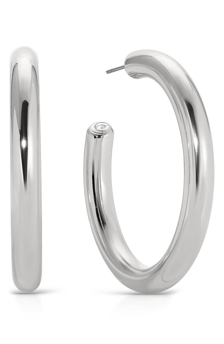 Ettika Large Thick Classic Hoop Earrings, Main, color, Rhodium