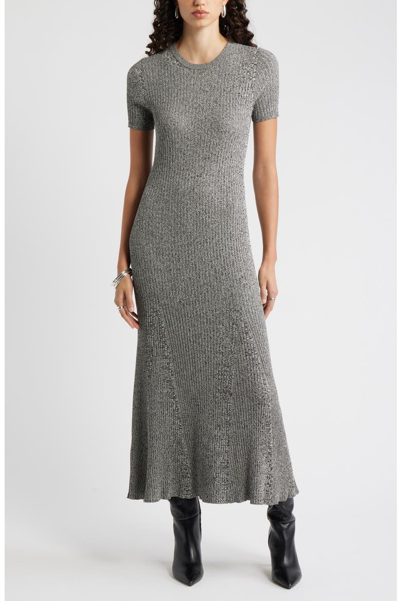Rib Knit Dress, Main, color, BEIGE-BLACK MARL