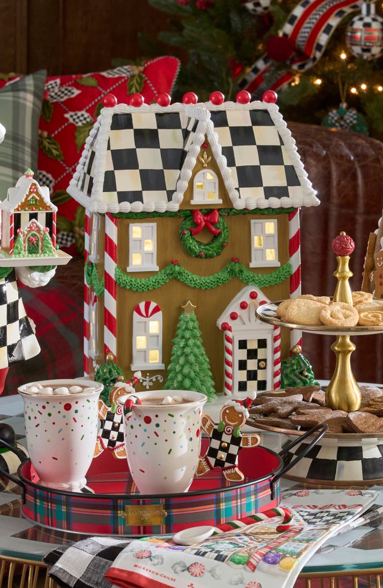 MACKENZIE CHILDS Holly Village Illuminated Gingerbread Townhouse, Alternate, color, Brown
