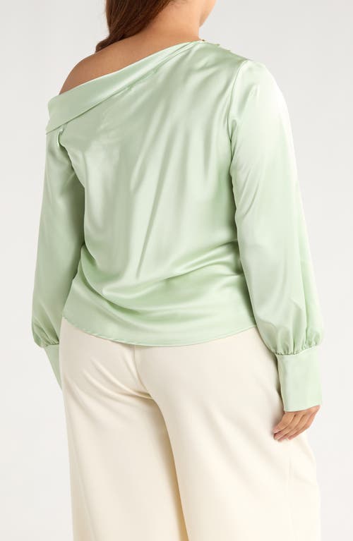 Renee C Drop Shoulder Satin Top In Green