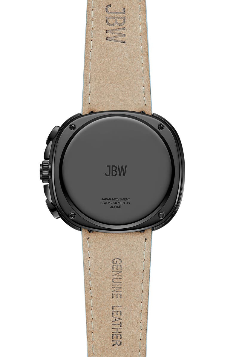 JBW Coast Chronograph Leather Strap Watch, 22mm x 42mm, Alternate, color, Black/ Blue