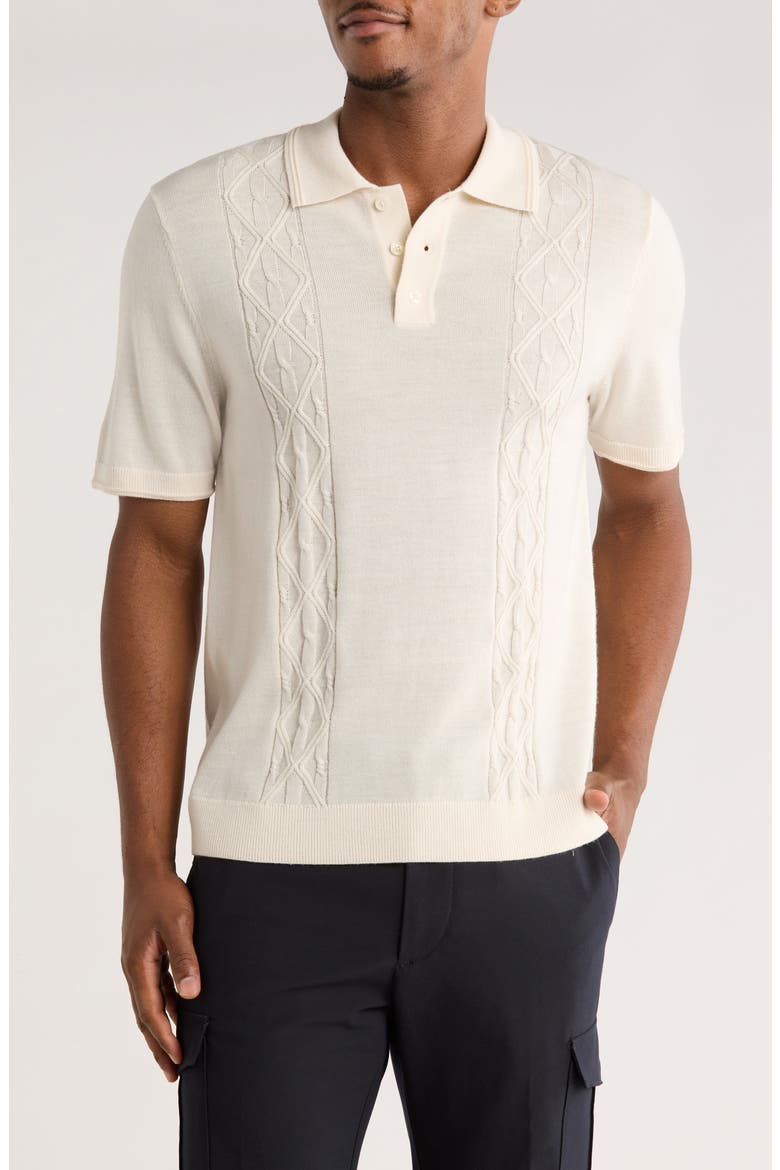 Stitch Panel Wool Blend Polo, Main, color, ECRU