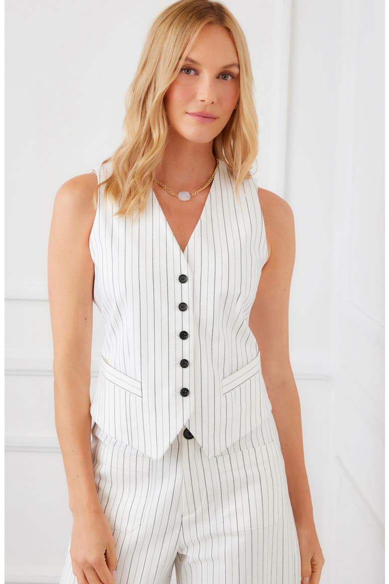Stripe Cotton Blend Vest, Alternate, color, WHITE STRIPE