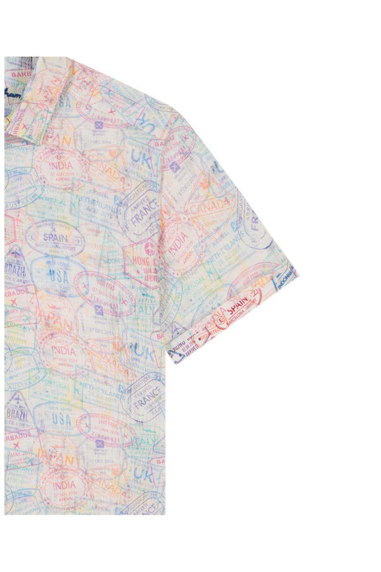 Passport Short Sleeve Cotton Seersucker Button-Up Shirt, Alternate, color, ORANGE MULTI