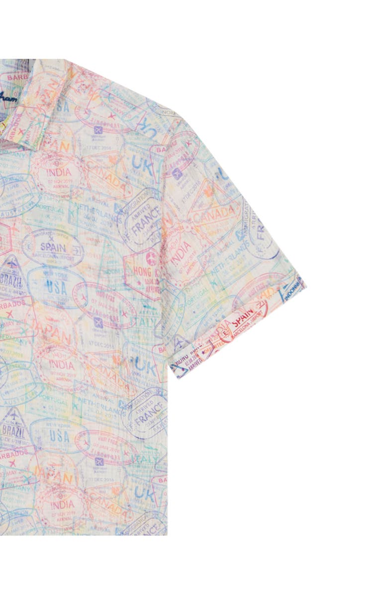 Robert Graham Passport Short Sleeve Cotton Seersucker Button-Up Shirt, Alternate, color, Orange Multi
