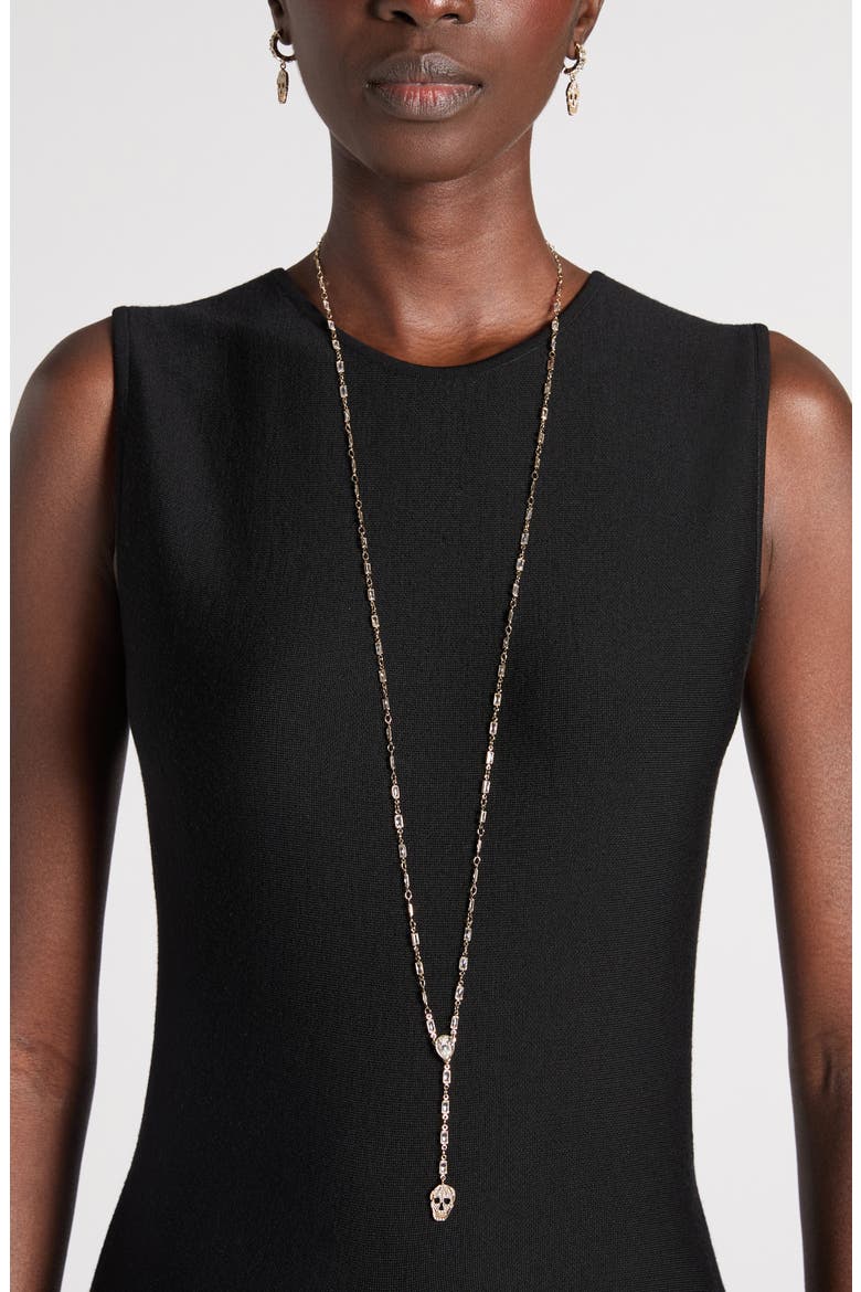 Layered Pavé Skull Y-Necklace, Alternate, color, PEARL