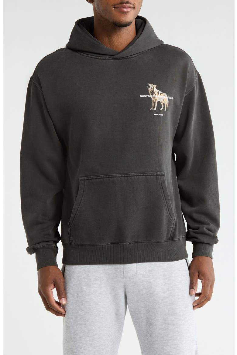 Wolf Night Club Graphic Hoodie, Main, color, VINTAGE BLACK