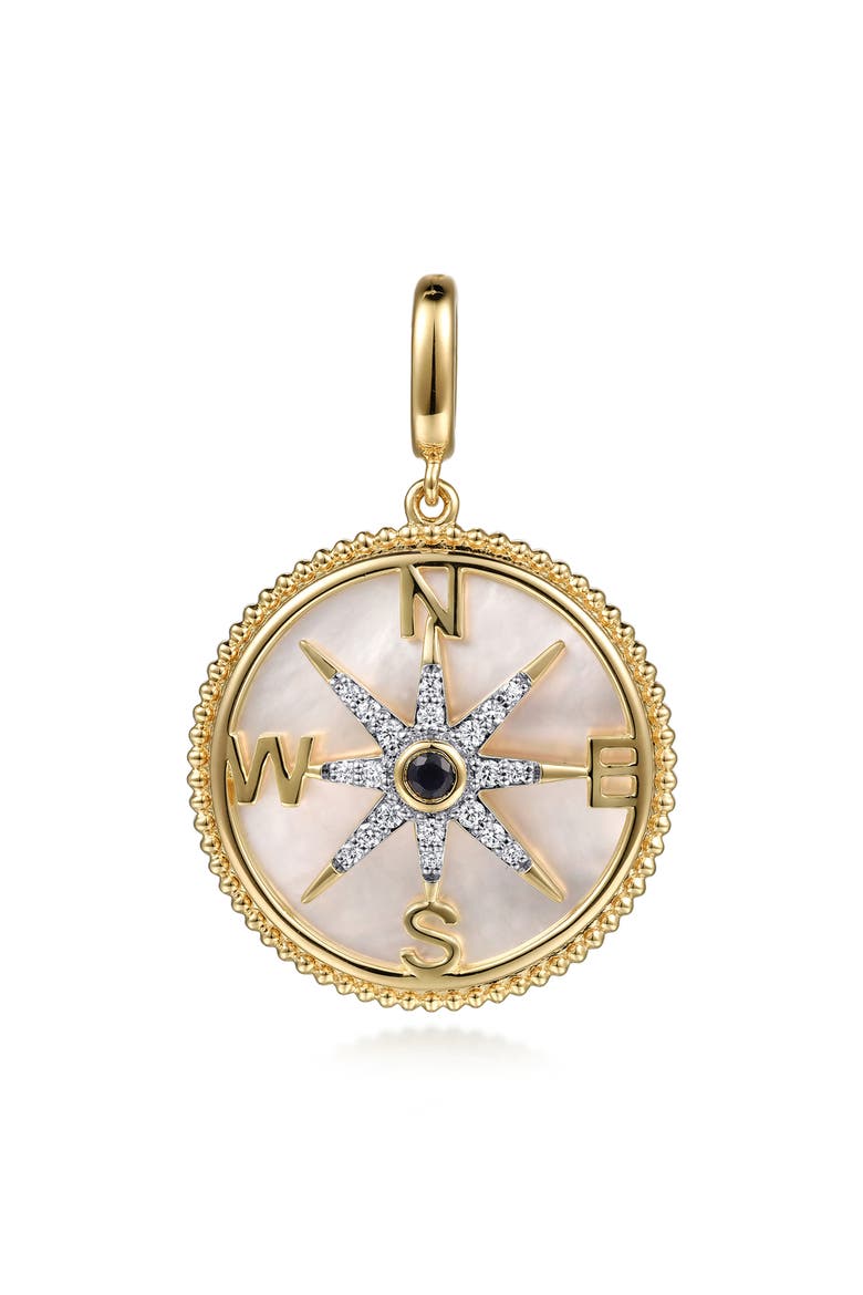 14k Gold Diamond & Mother of Pearl Compass Pendant, Main, color, 14K YELLOW GOLD