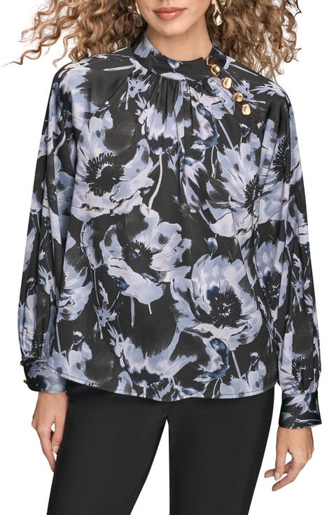 Floral Shoulder Button Long Sleeve Top