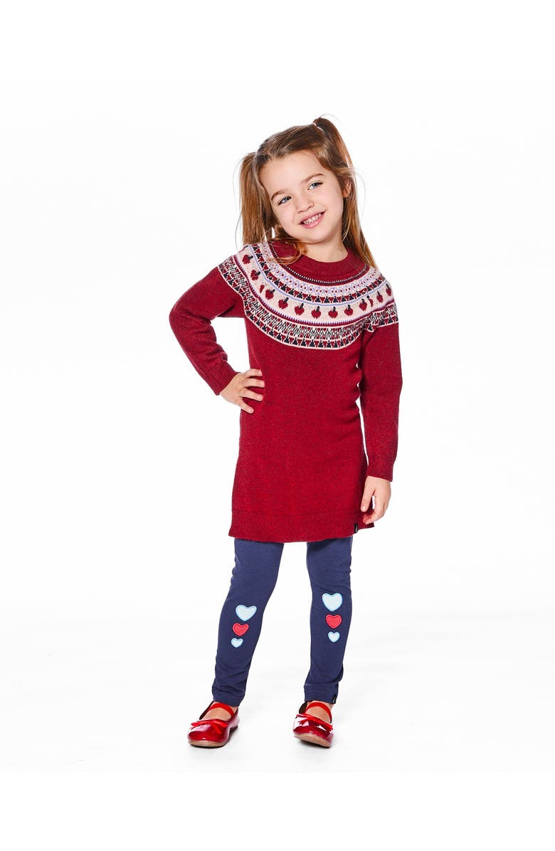 Deux par Deux Knit Dress with Apple Jacquard Yoke, Main, color, Red