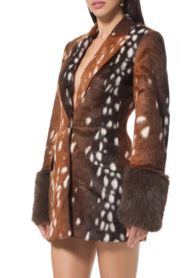 Faux Fur Cuff Pinched Waist Blazer, Alternate, color, BAMBI