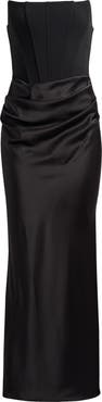 Betsy & Adam Strapless Mixed Media Gown