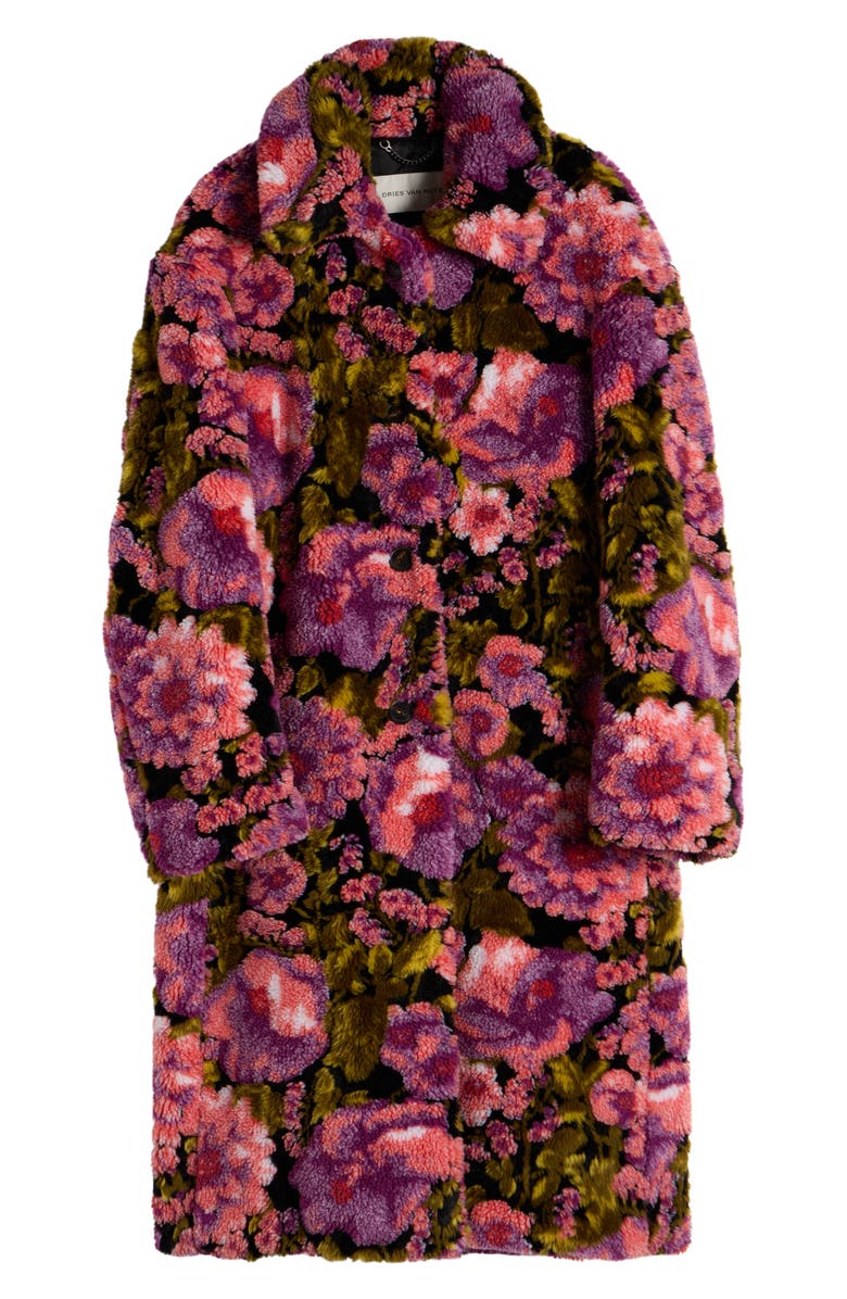Dries Van Noten Rendas Floral Jacquard High Pile Fleece Coat, Alternate, color, Pink