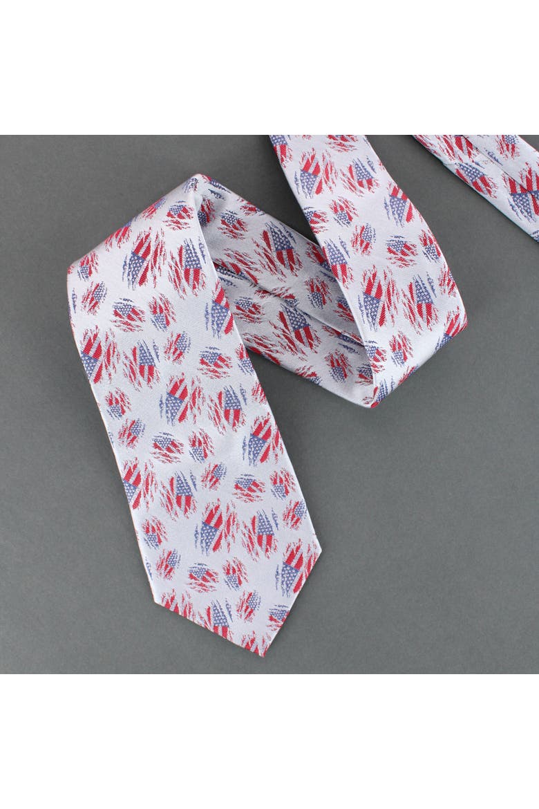 Stars & Stripes Secret Silver Silk Novelty Necktie, Alternate, color, Silver