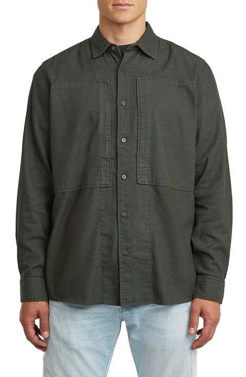 Paneled Cotton Blend Button-Up Shirt