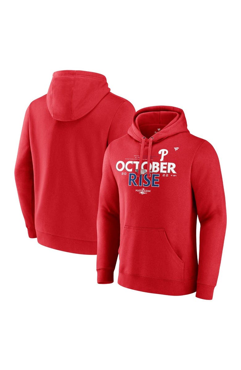 FANATICS Men's Fanatics Branded Red Philadelphia Phillies 2022 Postseason Locker Room Pullover Hoodie, Main, color, 