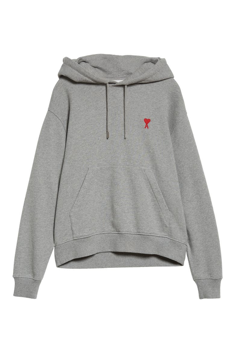 AMI Alexandre Mattiussi Ami De Coeur Oversize Organic Cotton Hoodie, Alternate, color, HEATHER GREY/ 055