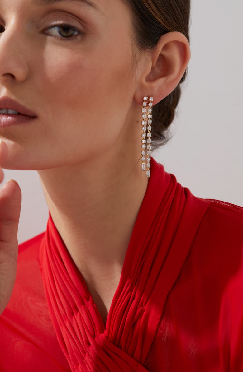 Nadri Delphine Double Linear Drop Earrings, Alternate, color, Gold