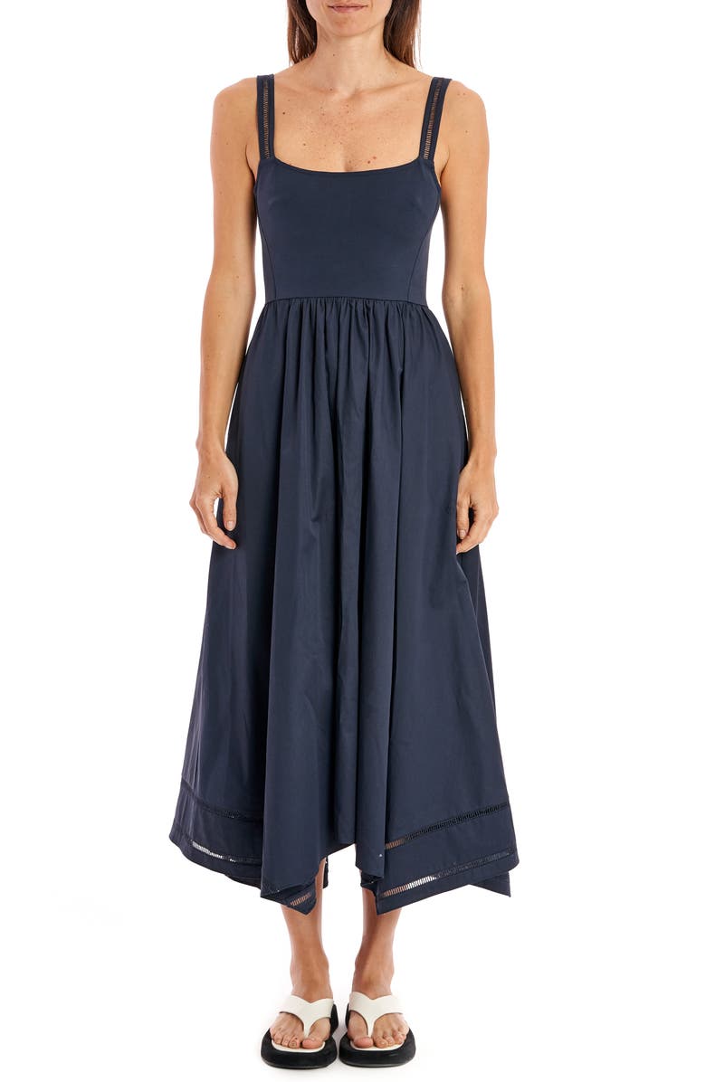 La Ligne Ladder Stitch Handkerchief Hem Cotton Poplin Dress, Main, color, 