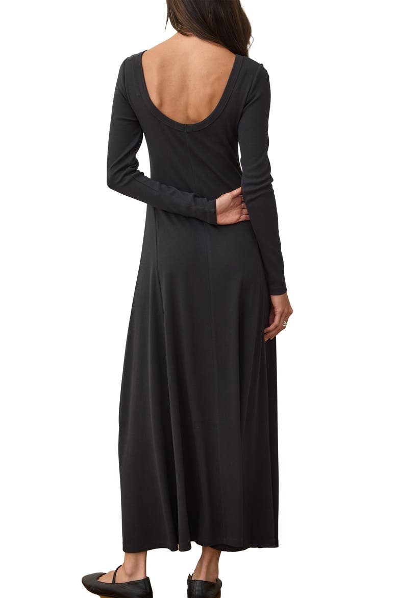 Lexi Long Sleeve Rib Fit & Flare Maxi Dress, Alternate, color, BLACK