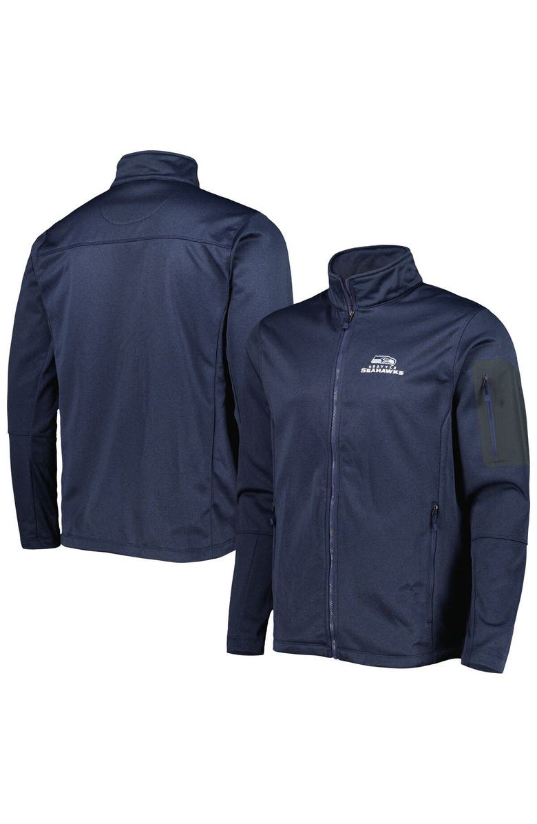 DUNBROOKE Men's Dunbrooke Heather Navy Seattle Seahawks Freestyle Coated Tech Fleece Full-Zip Jacket, Main, color, 