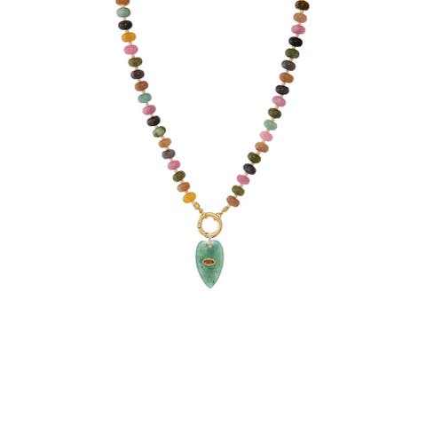 Evil Eye Elongated Heart Pendant Beaded Clicker Necklace