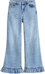 Tractr Kids' Ruffle Hem Wide Leg Jeans