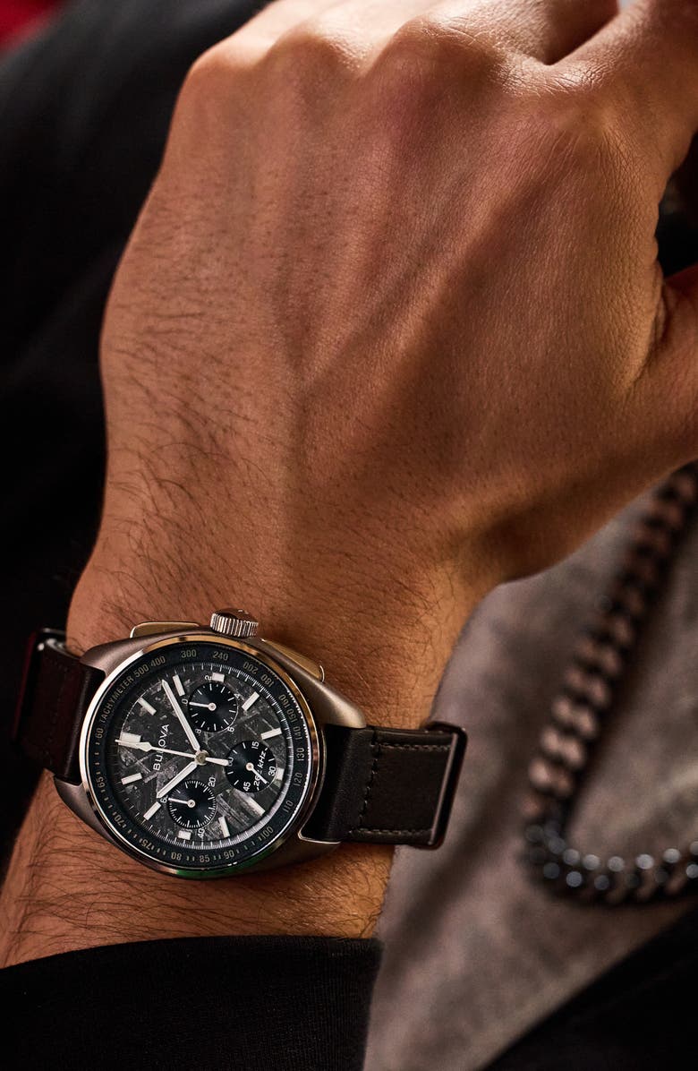 BULOVA Lunar Pilot Chronograph Leather Strap Watch, 43.5mm, Alternate, color,