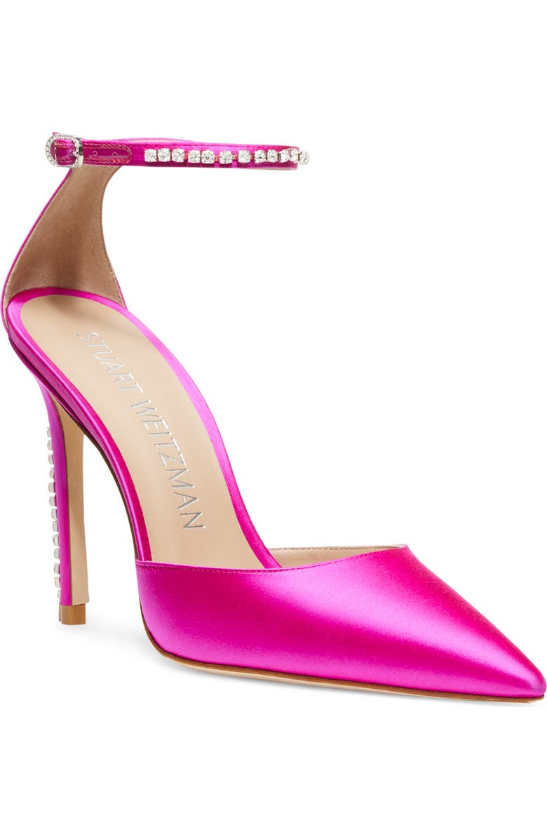 Stuart Weitzman Stuart Glam100 Pointed Toe Ankle Strap Pump, Main, color,
