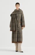 Brunello Cucinelli Mohair and wool Prince of Wales double knit coat with scarf