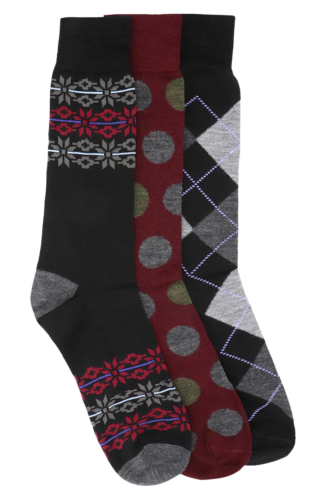 Lorenzo Uomo Big Dot Argyle Socks - Pack of 3
