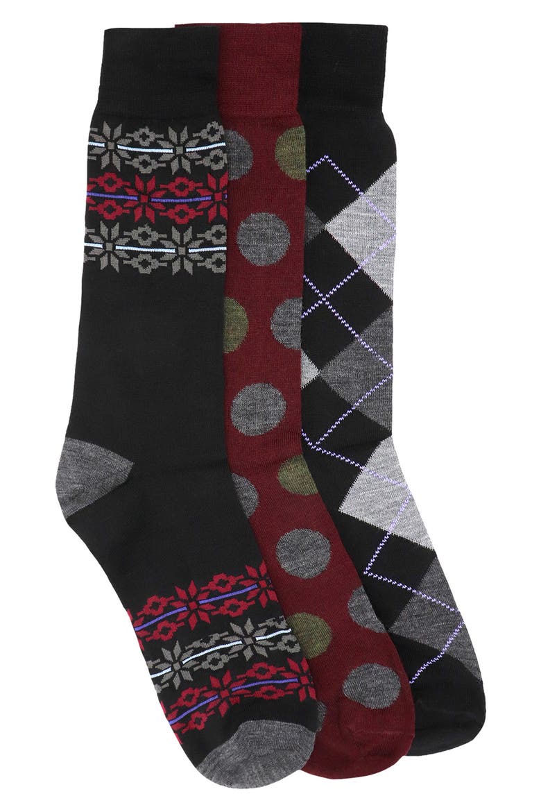 Big Dot Argyle Socks - Pack of 3, Main, color, BLACK