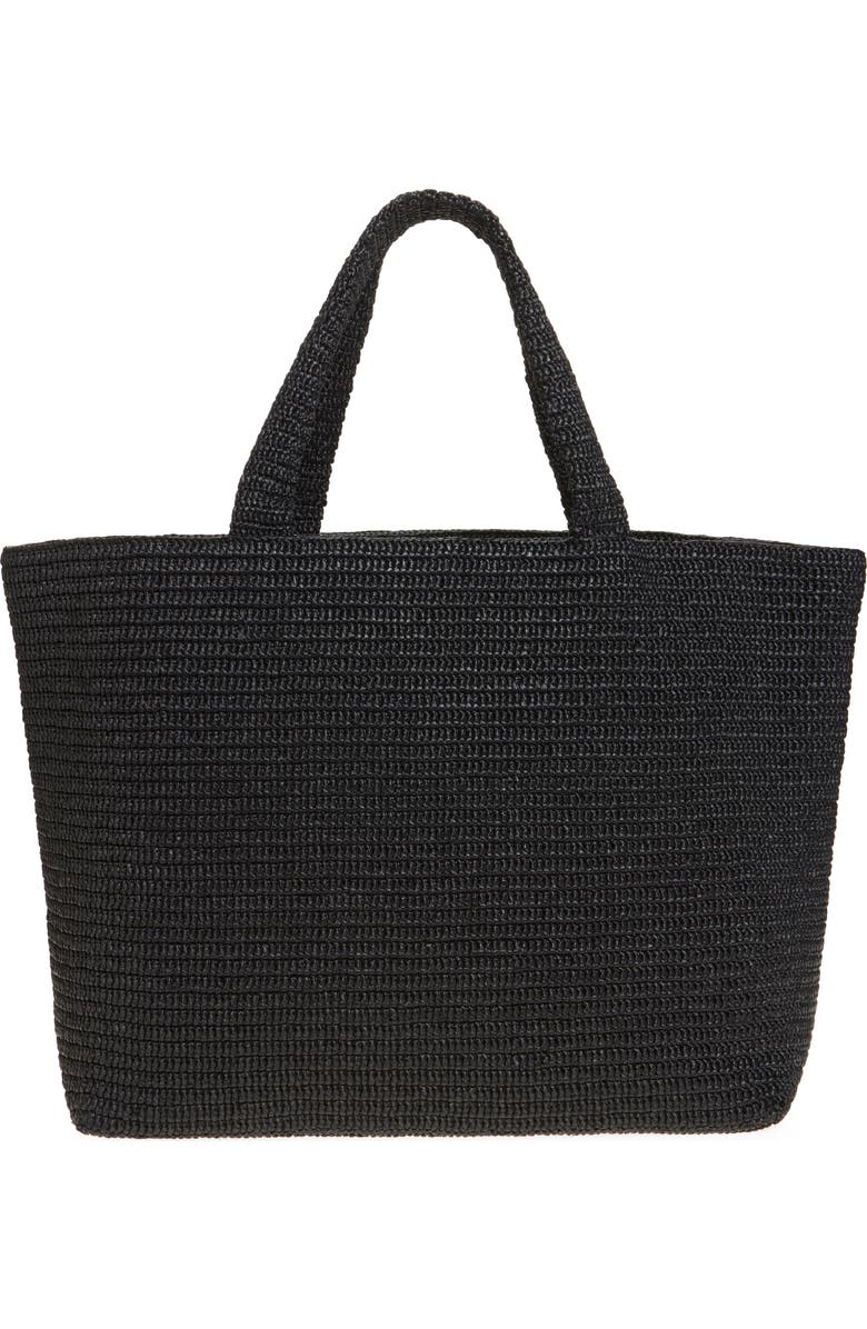 Saint Laurent Logo Raffia Tote, Alternate, color,
