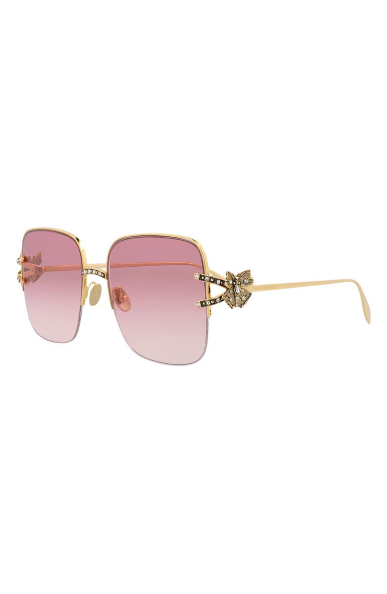 McQueen 57mm Gradient Square Sunglasses, Alternate, color, Gold Gold Red
