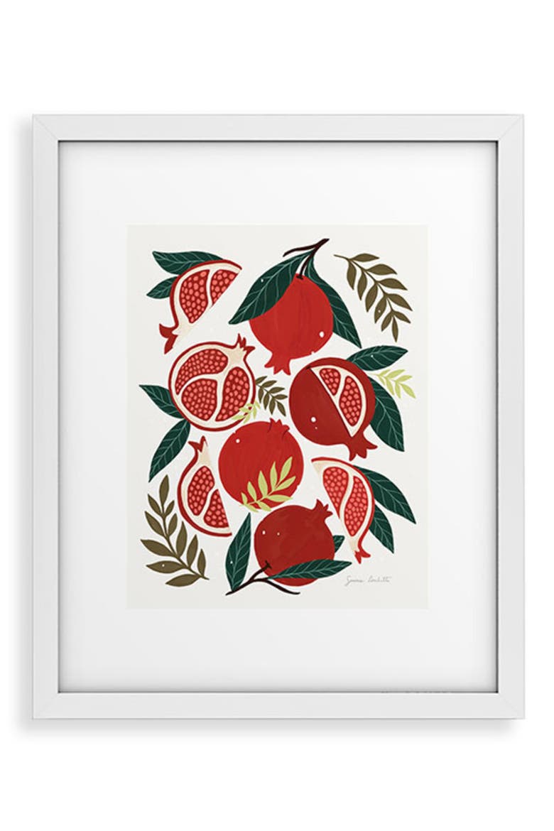 Pomegranates Pattern Framed Art Print, Alternate, color, RED/ GREEN