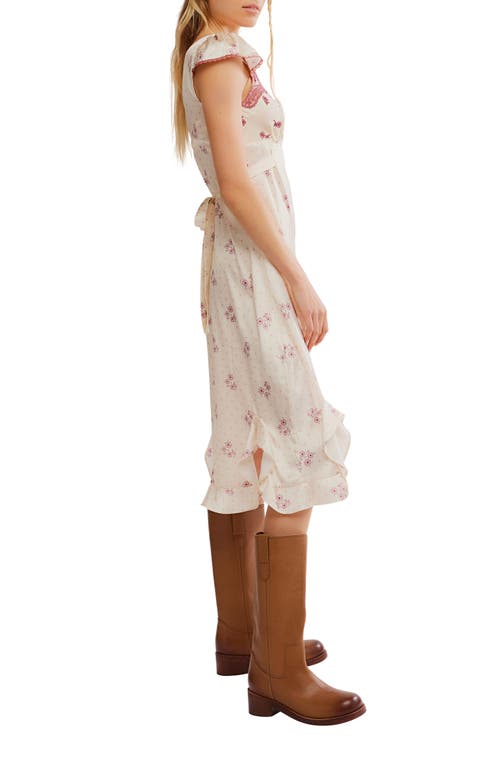 Free People Haven Embroidered Lace Trim Satin Midi Dress In White