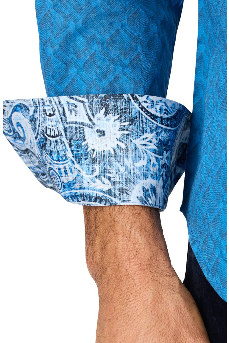 Dimella Long Sleeve Geometric Jacquard Shirt, Alternate, color, BLUE