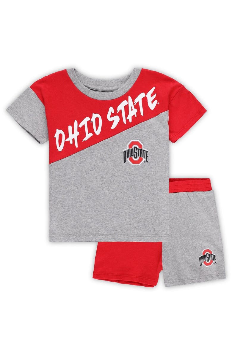 Outerstuff Toddler Heather Gray Ohio State Buckeyes Super Star T-Shirt & Shorts Set, Main, color, 