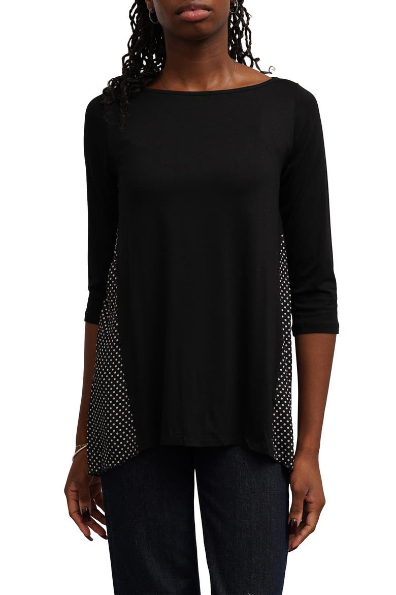 Mixed Media Bateau Neck Top, Main, color, BLACK/ DOTS