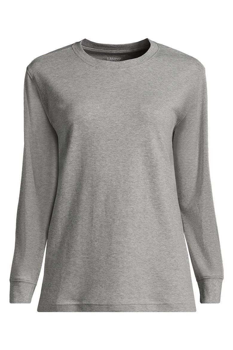 Long Sleeve Cotton Interlock Crew T-Shirt, Alternate, color, Gray Heather