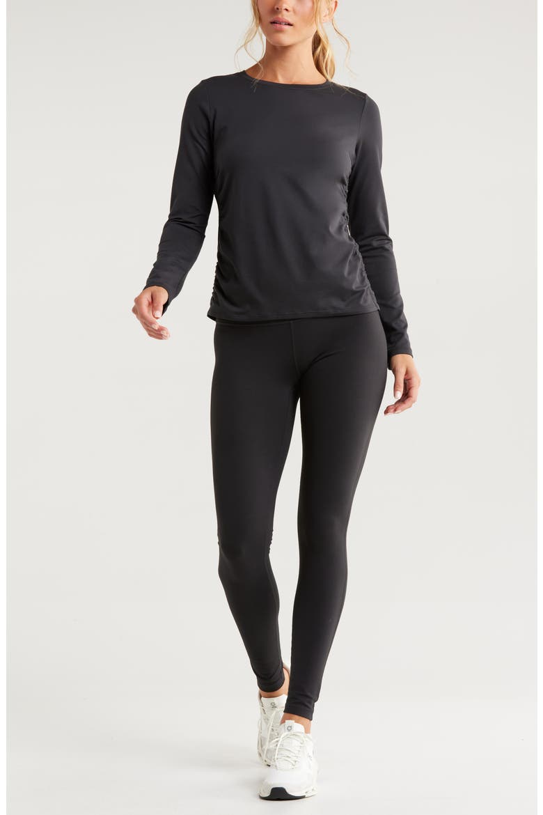 Ruched Long Sleeve T-Shirt, Alternate, color, BLACK