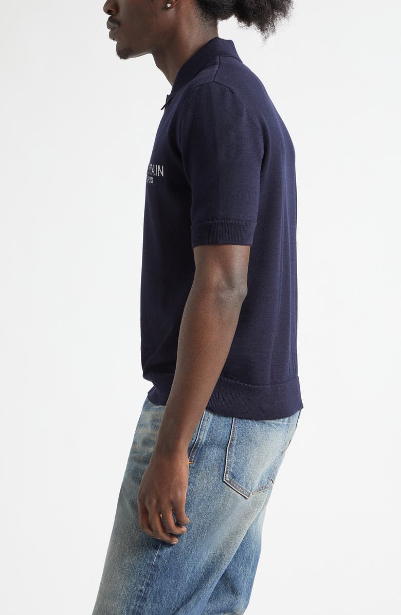 Balmain Paris Intarsia Merino Wool Polo, Alternate, color, Navy/ Natural