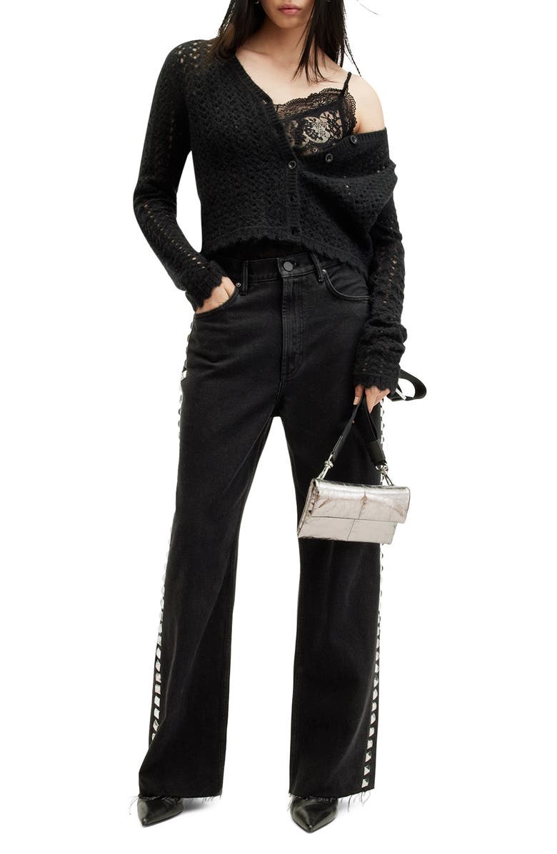 AllSaints Vivian Open Stitch Cardigan, Alternate, color, Black