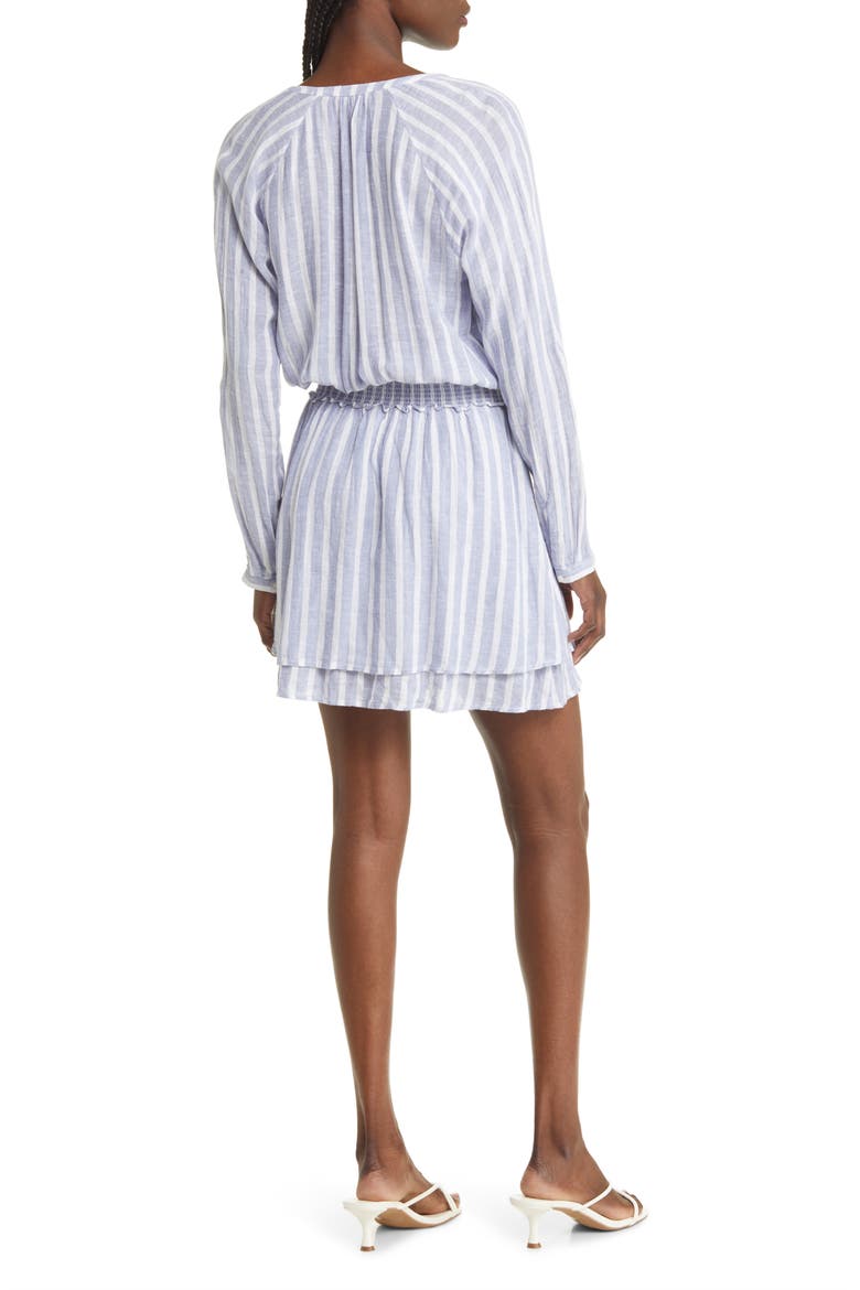 Jasmine Stripe Smocked Waist Long Sleeve Linen Blend Dress, Alternate, color, RHONE STRIPE