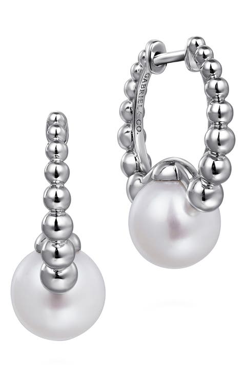 Bujukan Pearl Sterling Silver Huggie Hoop Earrings