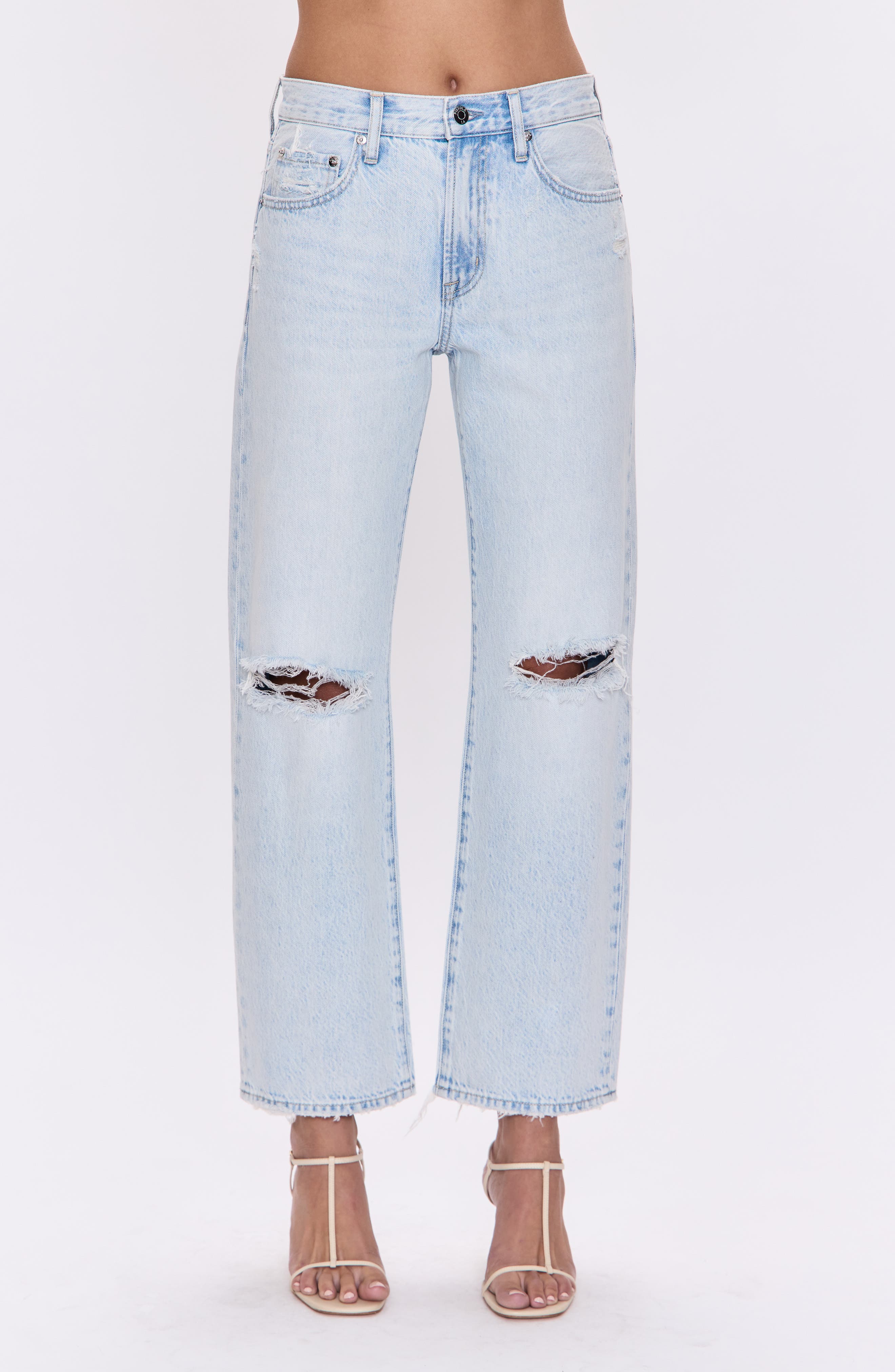 Pistola Lexi Embellished Rhinestone Distressed Crop Barrel Jeans