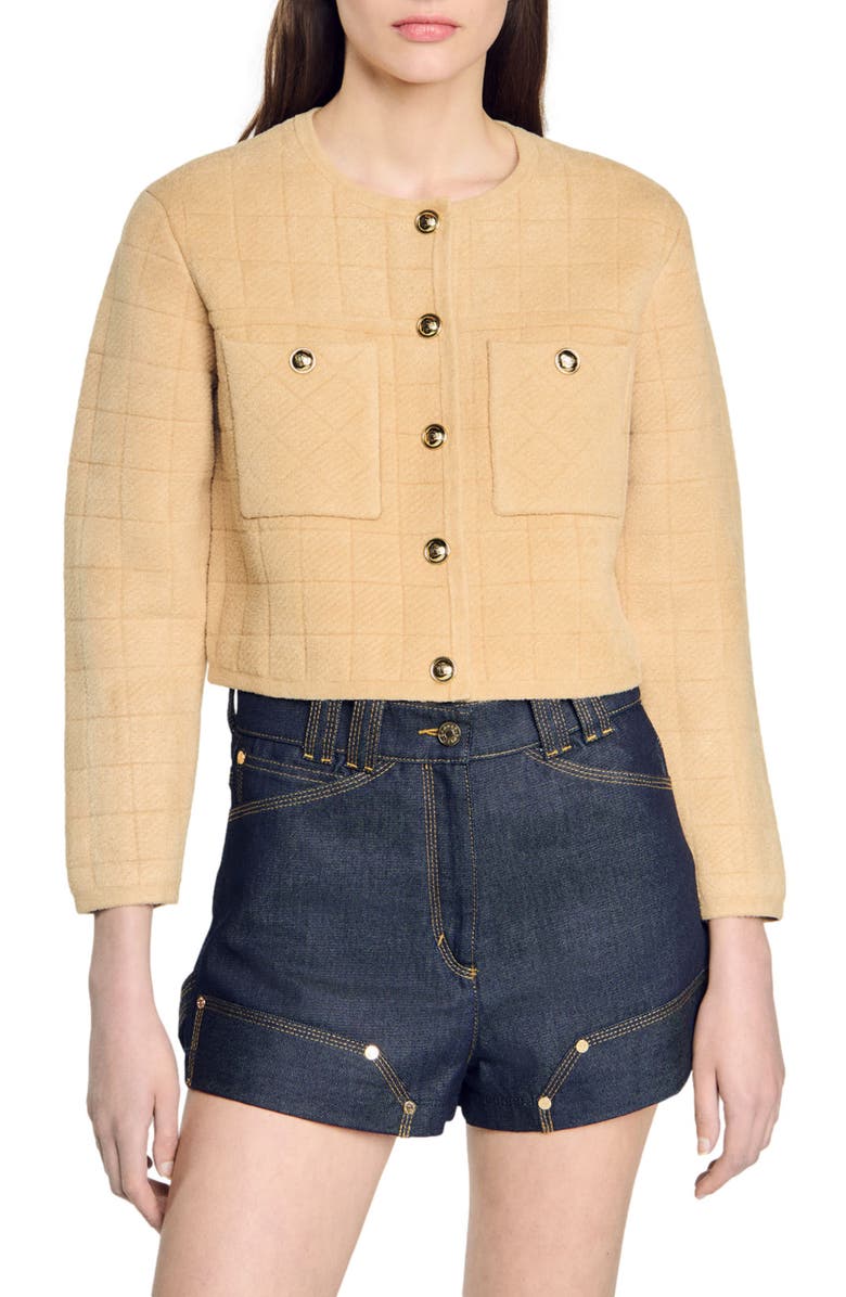 SANDRO Short knit jacket, Alternate, color, 