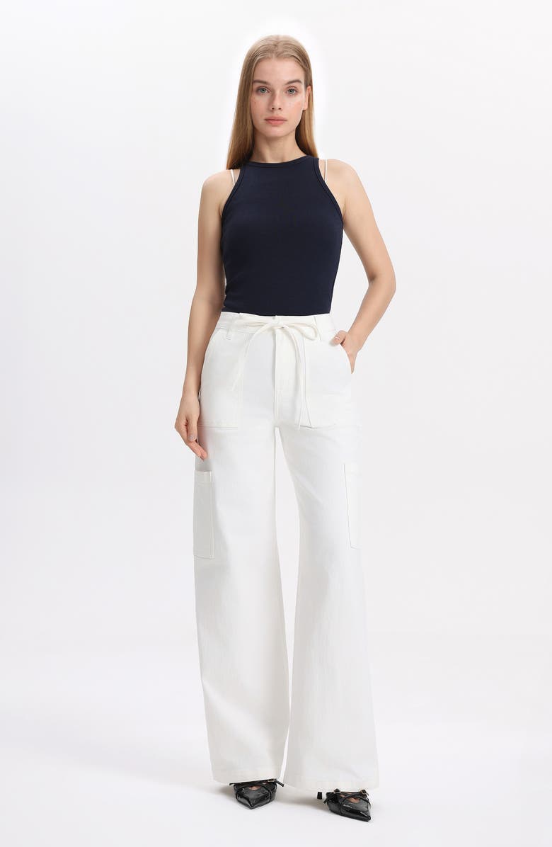 Bayeas Drawstring High Waist Wide Leg Cargo Jeans, Alternate, color, White